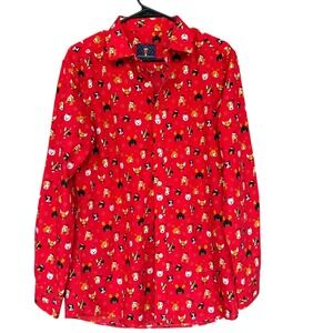 Simon Banks Shirt Mens Large Red Christmas Dog Print Button Front Festive Top